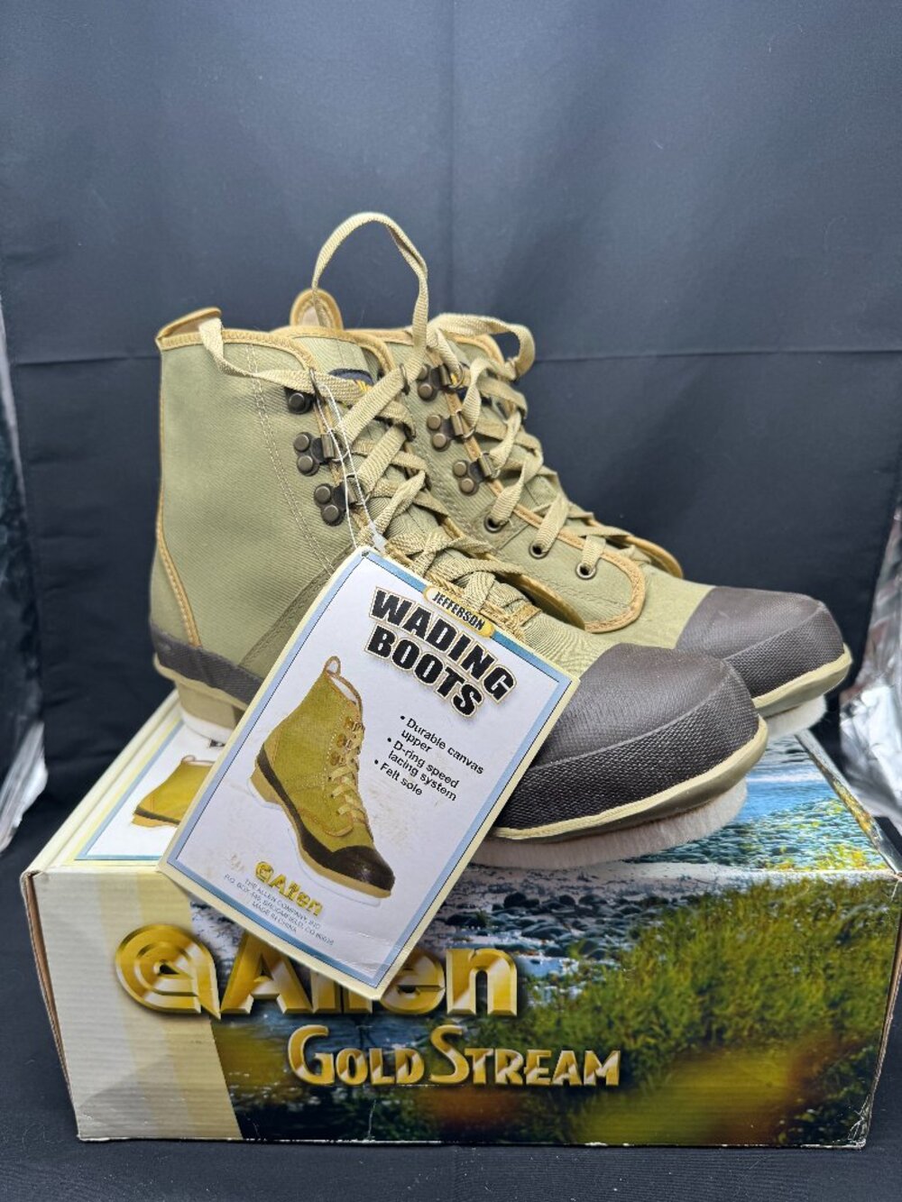 Vintage Men's Jefferson Canvas & Felt Sole Wading Boots Size 11 New in Box